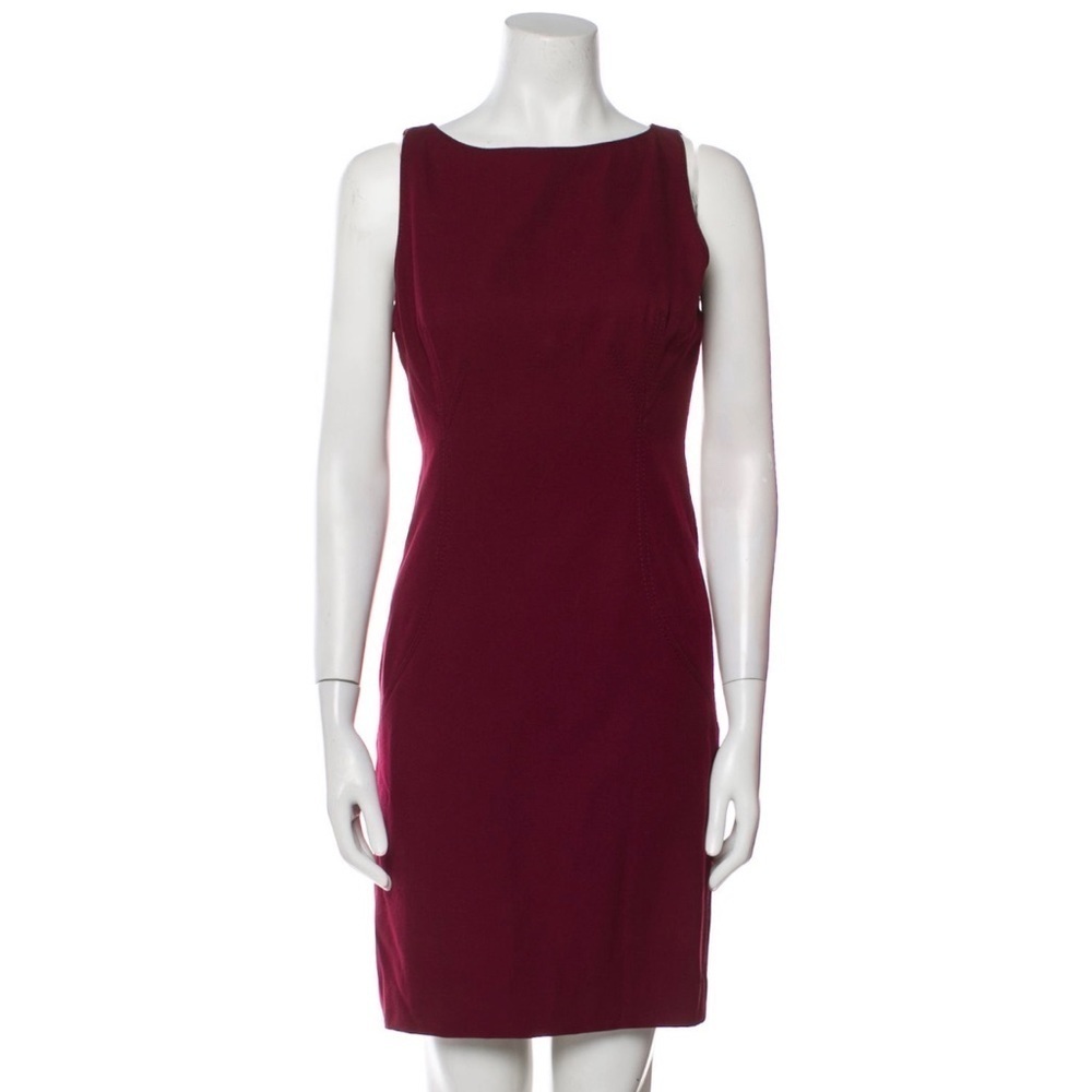 Valentino Vintage Maroon Wine Bateau Neckline Sleeveless Sheath Dress EUC Size S